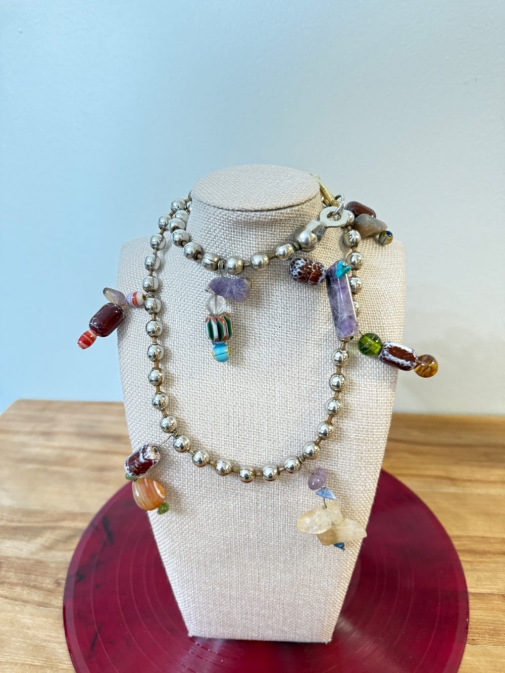 Are We Festival Ready? Statement Necklace Art Glass Gemstones Silver Tone Beads